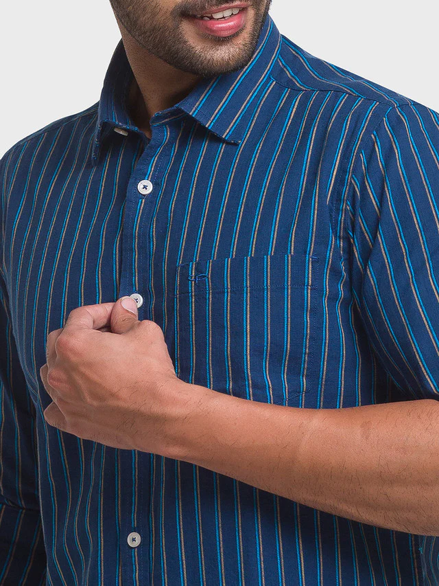 Colorplus Blue Stripe Contemporary Fit Cotton Casual Shirt - Image 6