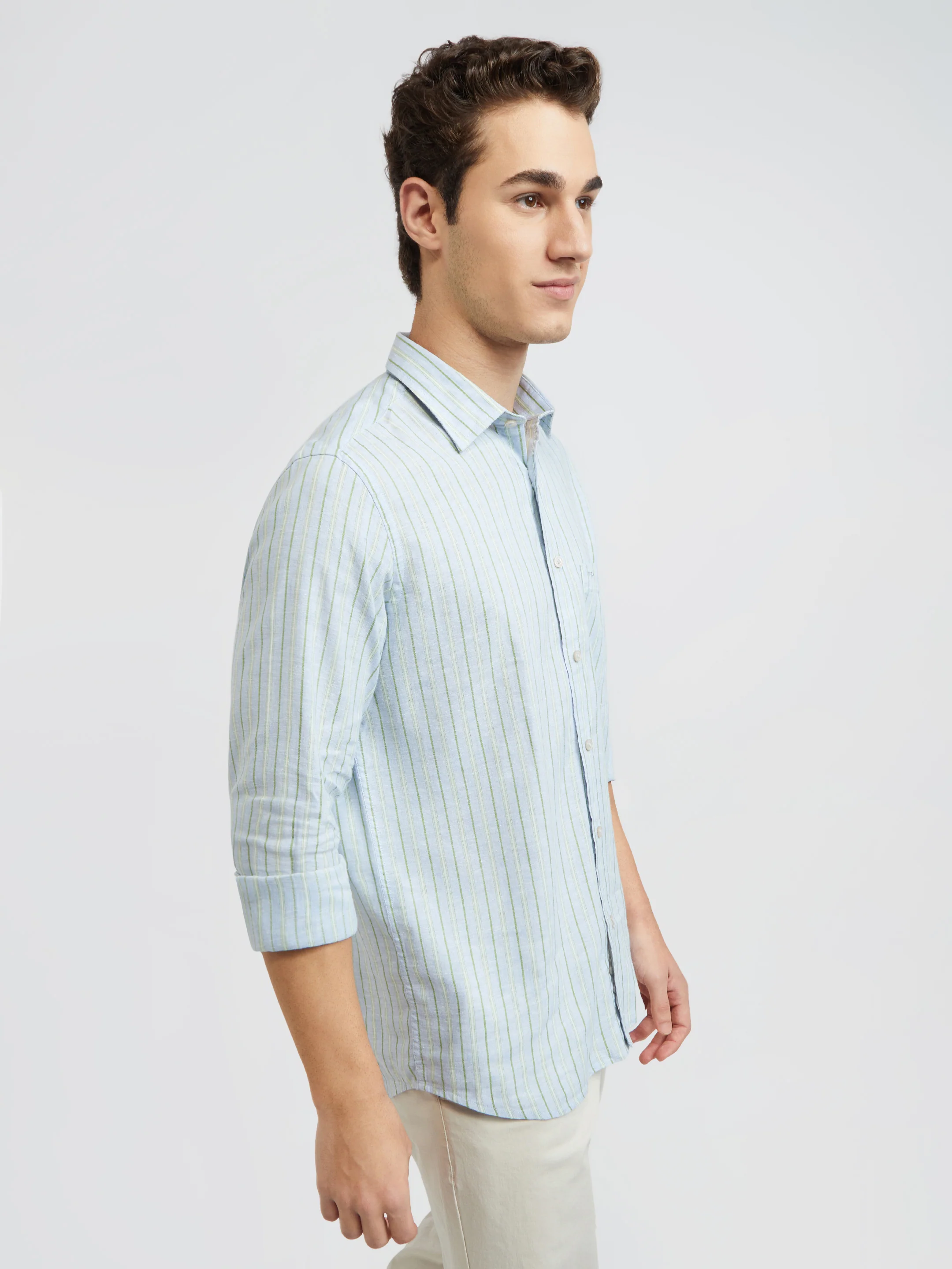 Colorplus Blue Stripe Tailored Fit Linen Blend Casual Shirt - Image 2