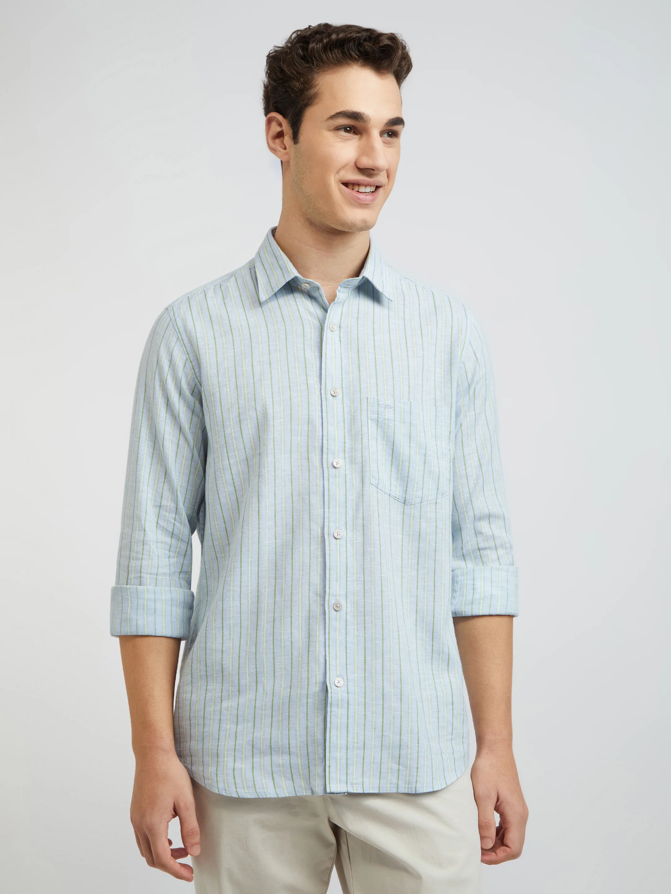 Colorplus Blue Stripe Tailored Fit Linen Blend Casual Shirt - Image 6
