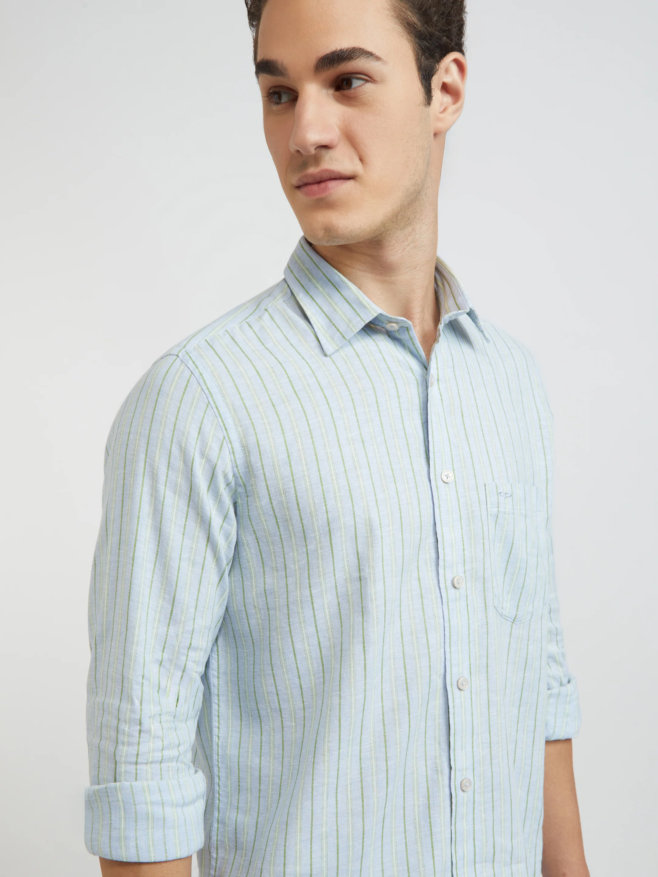 Colorplus Blue Stripe Tailored Fit Linen Blend Casual Shirt - Image 7
