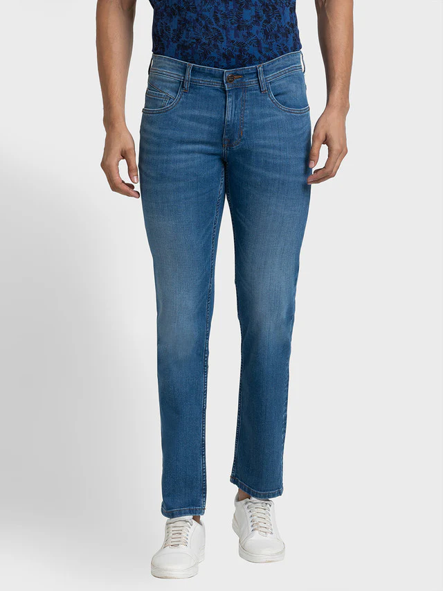Colorplus Blue Warp Chambray Tapered Fit Cotton Blend Jeans