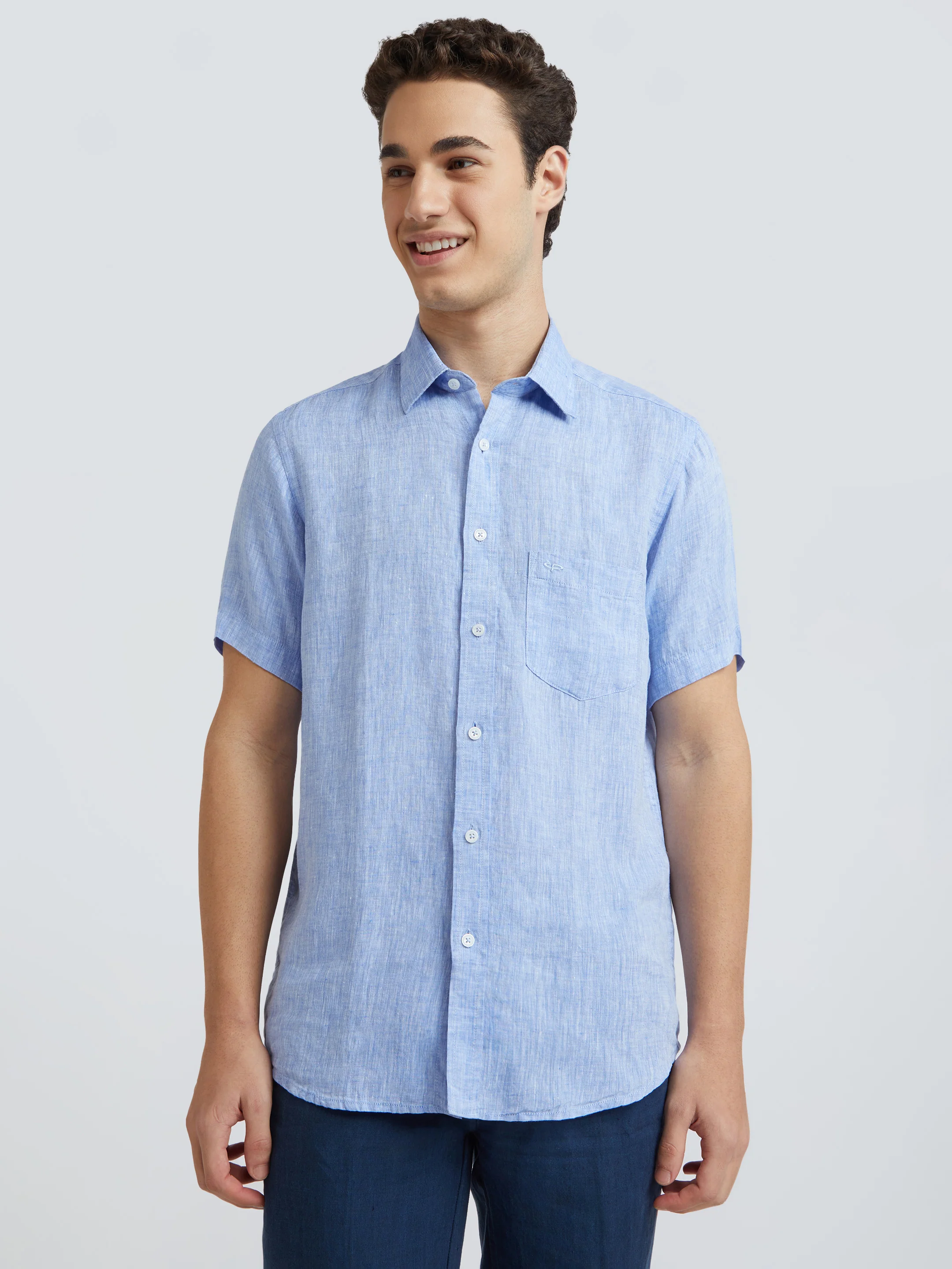 Colorplus Blue Yarn Dyed Tailored Fit Linen Casual Shirt - Image 2