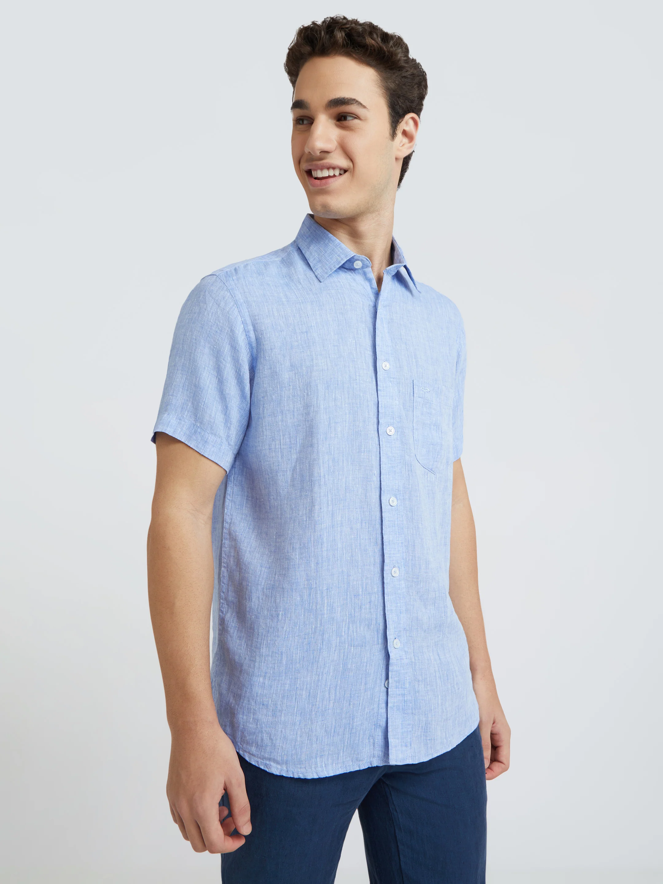 Colorplus Blue Yarn Dyed Tailored Fit Linen Casual Shirt - Image 3