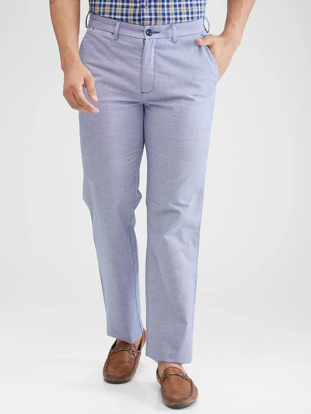 Colorplus Blue Yarn Dyed Tailored Fit Polyester Blend Trouser