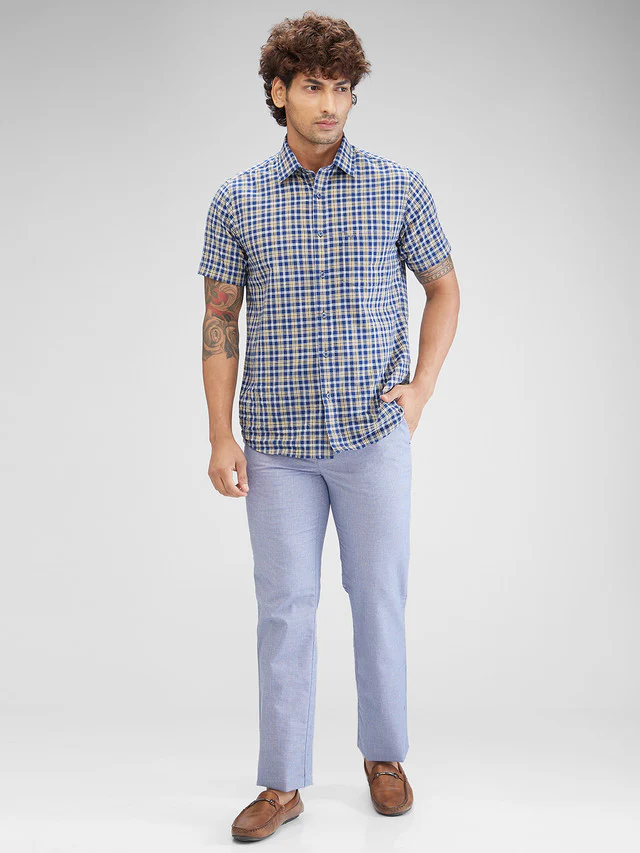 Colorplus Blue Yarn Dyed Tailored Fit Polyester Blend Trouser - Image 5
