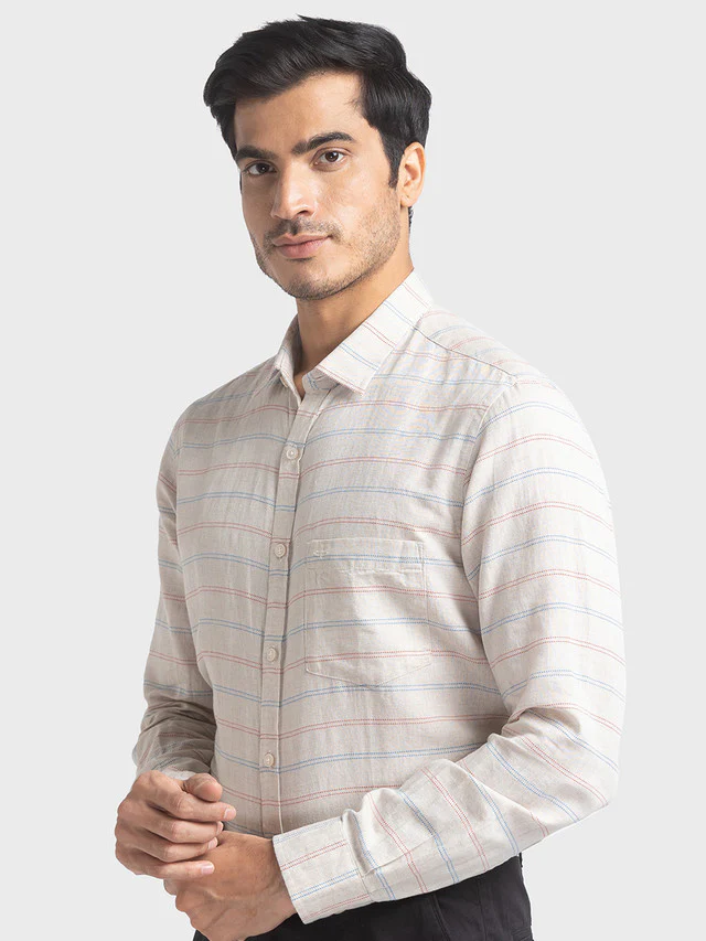Colorplus Brown Barre Tailored Fit Linen Blend Casual Shirt - Image 3