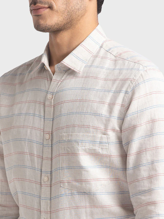 Colorplus Brown Barre Tailored Fit Linen Blend Casual Shirt - Image 6