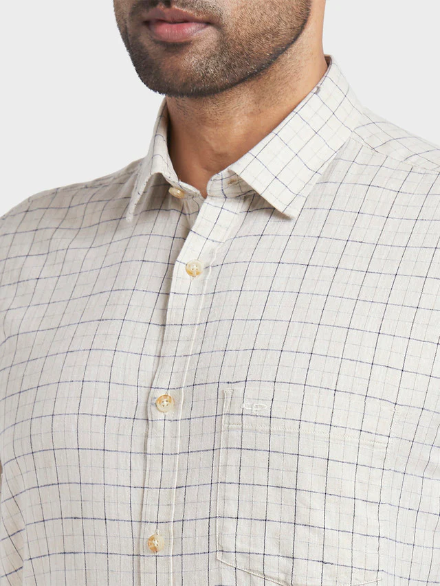 Colorplus Brown Checks Tailored Fit Half Sleeve Linen Blend Shirt - Image 6