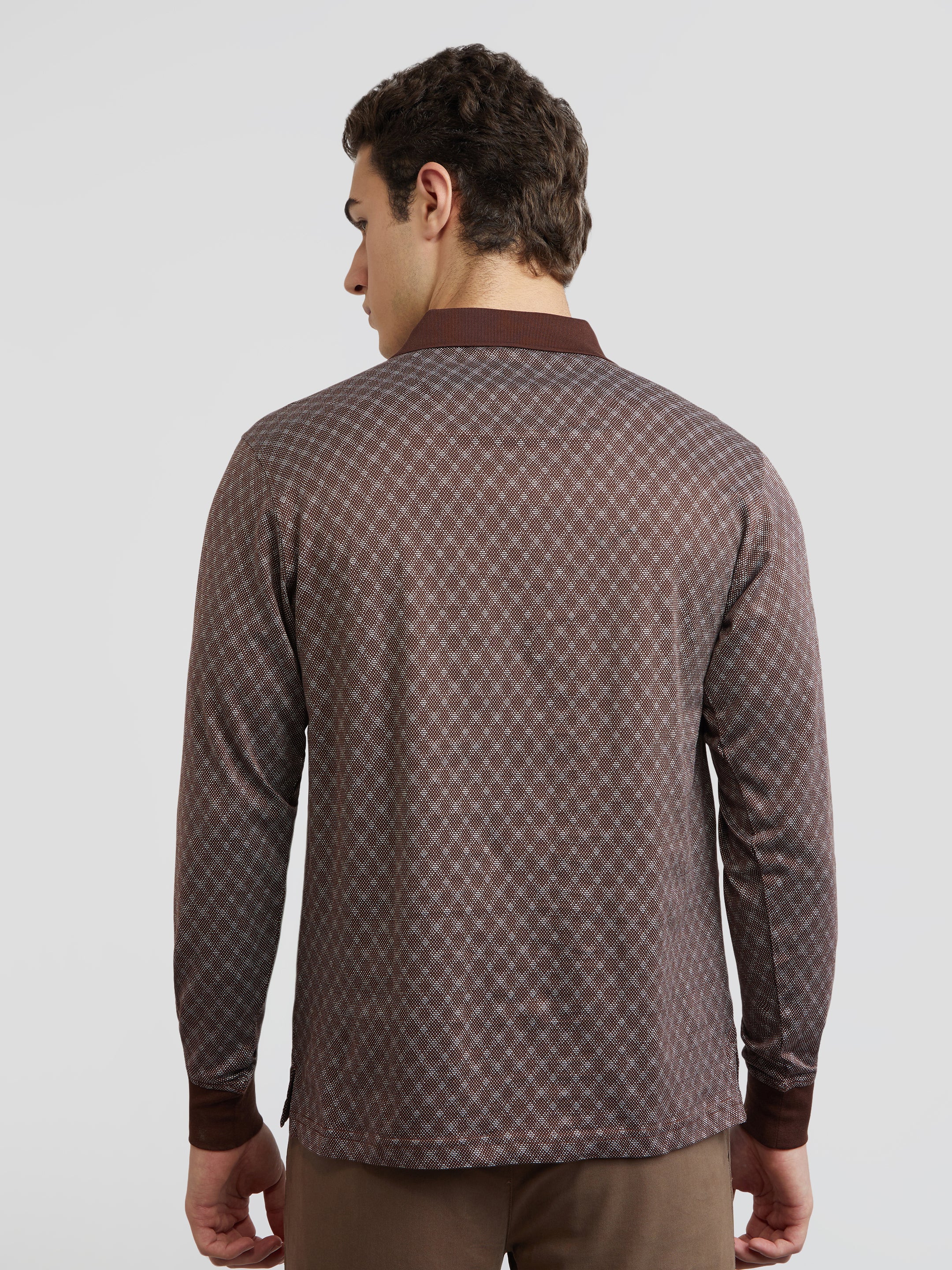 Colorplus Brown Jacquard Regular Fit Cotton T-Shirt - Image 3