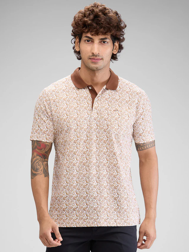 Colorplus Brown Printed Classic Fit Cotton T-Shirt