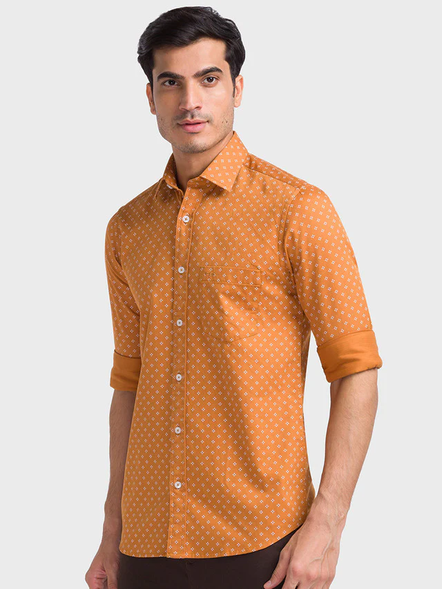 Colorplus Brown Printed Tailored Fit Cotton Casual Shirt - Image 3