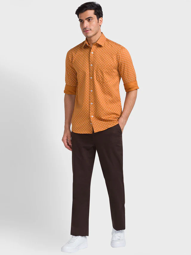 Colorplus Brown Printed Tailored Fit Cotton Casual Shirt - Image 5