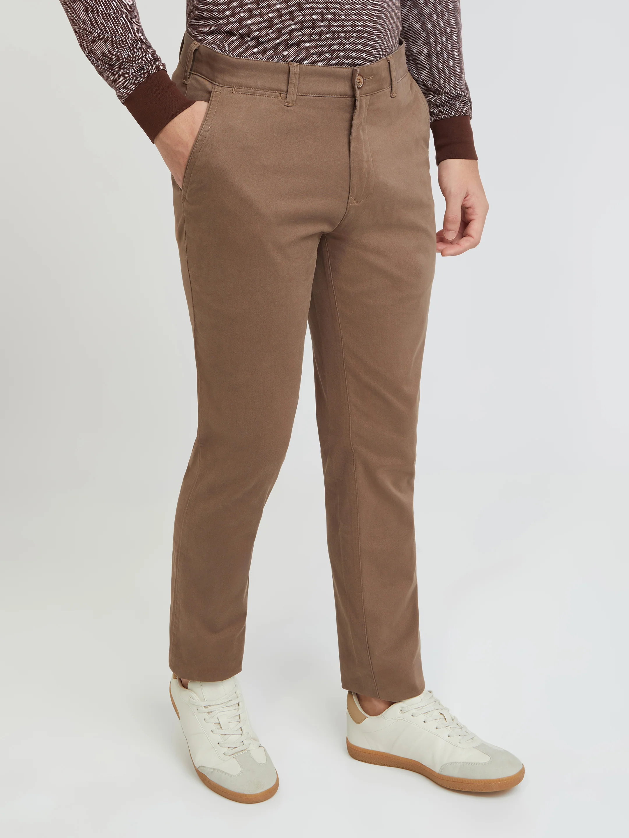 Colorplus Brown Solid Piece Dyed Slim Fit Cotton Blend Trouser - Image 2