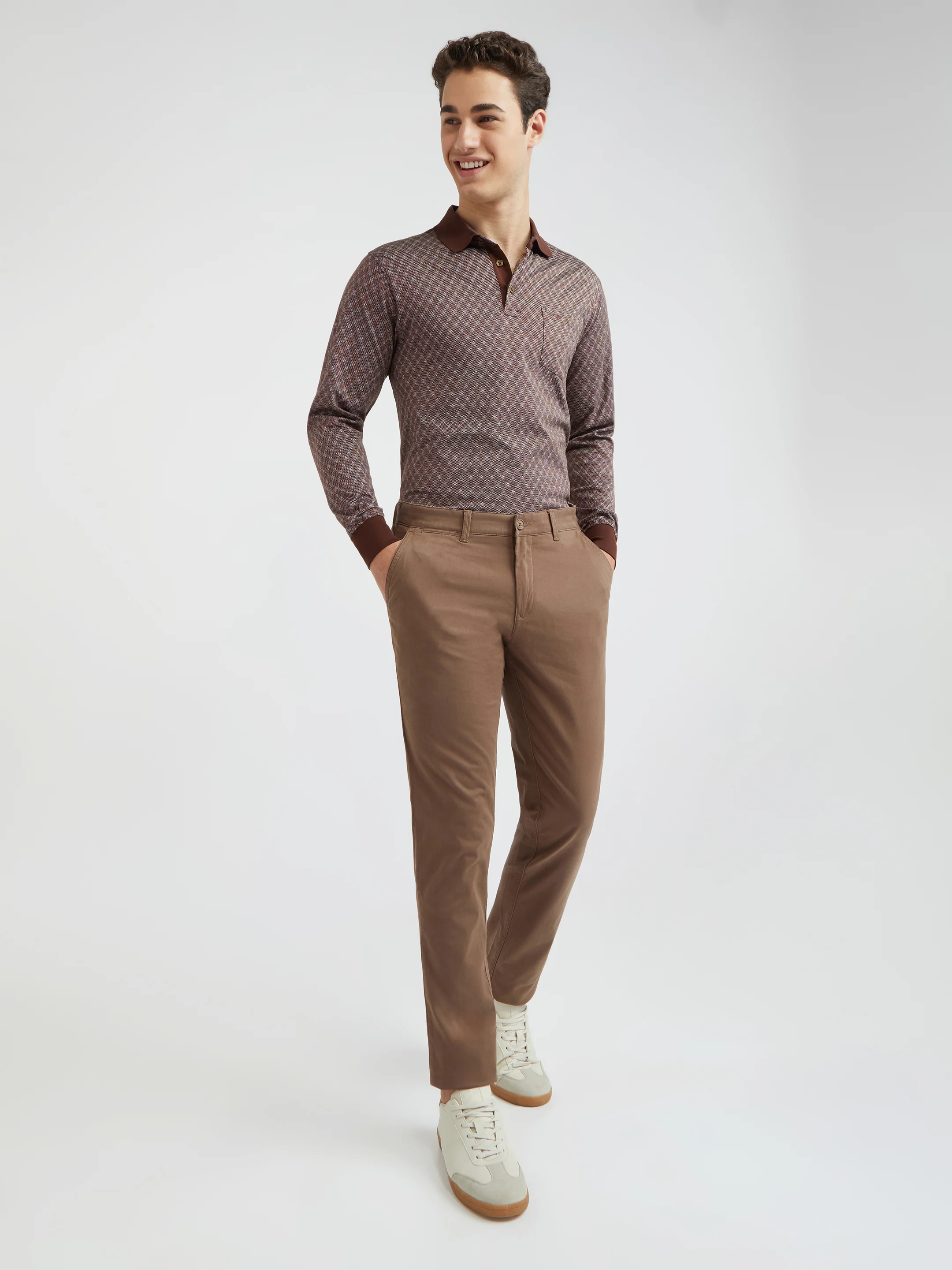 Colorplus Brown Solid Piece Dyed Slim Fit Cotton Blend Trouser - Image 6