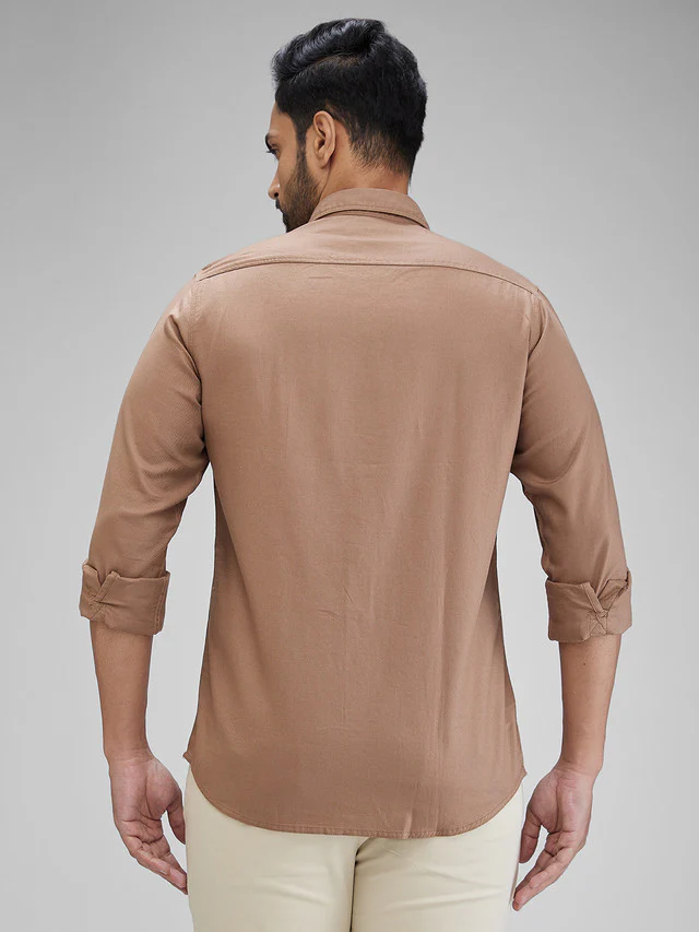 Colorplus Brown Solid Piece Dyed Slim Fit Full Sleeve Cotton Shirt - Image 4