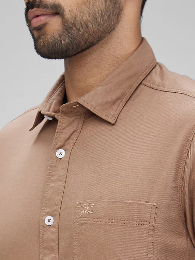 Colorplus Brown Solid Piece Dyed Slim Fit Full Sleeve Cotton Shirt - Image 6