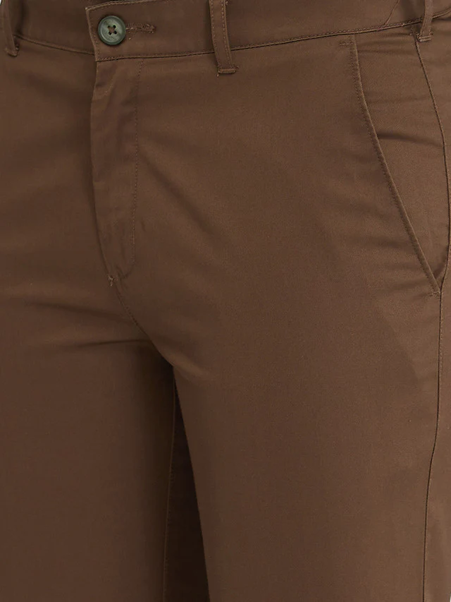 Colorplus Brown Solid Slim Fit Cotton Trouser - Image 6