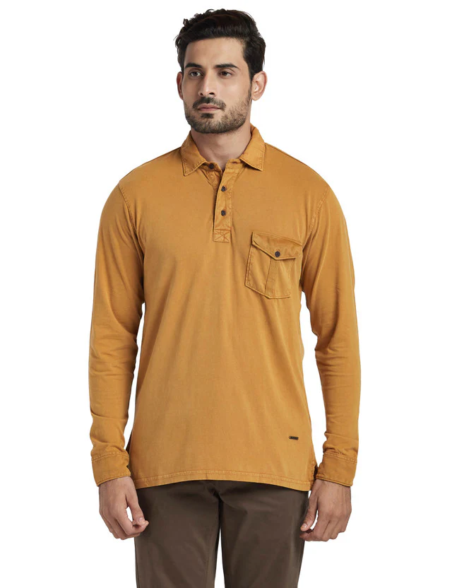 Colorplus Brown Solid Tailored Fit Cotton T-Shirt