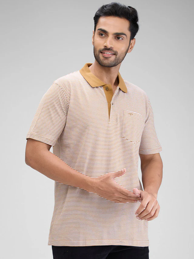 Colorplus Brown Stripe Comfort Fit Cotton T-Shirt - Image 2