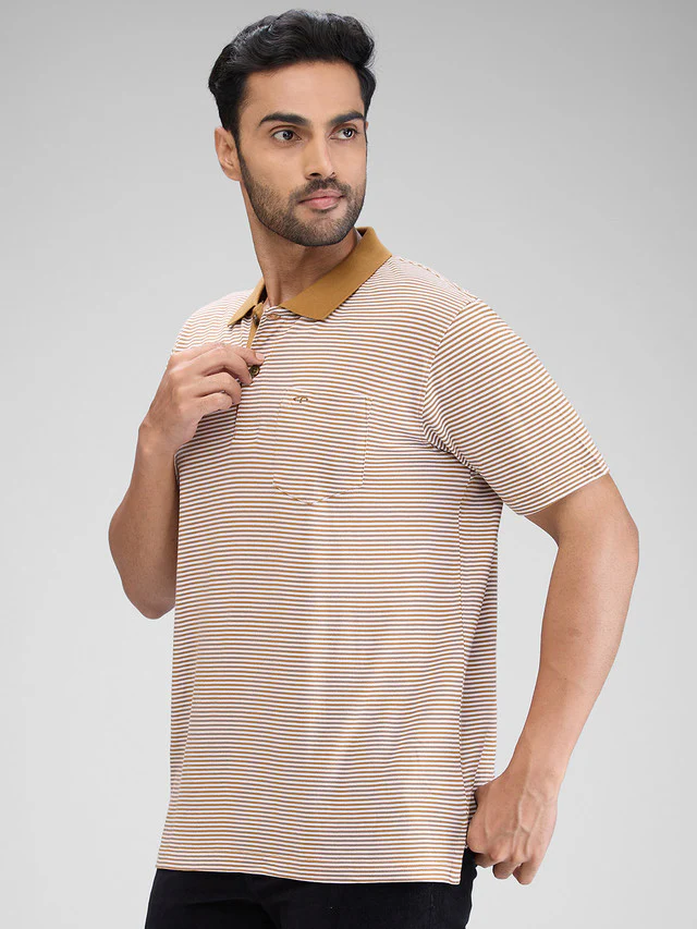 Colorplus Brown Stripe Comfort Fit Cotton T-Shirt - Image 3