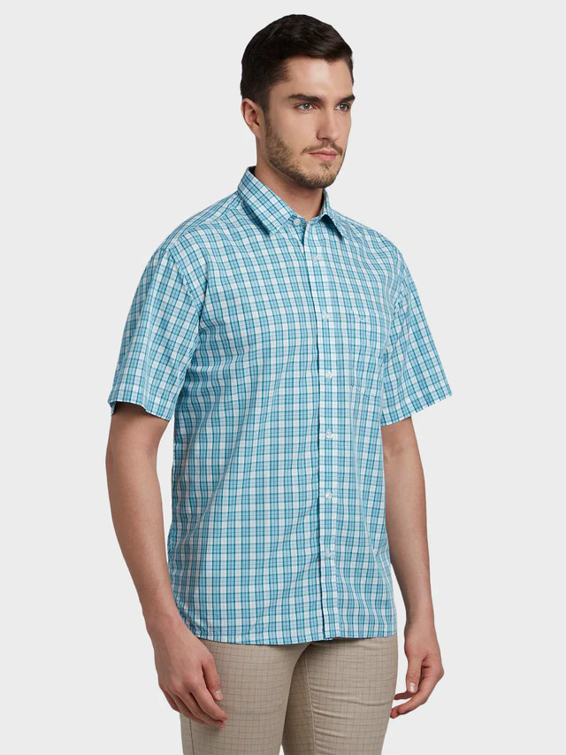 Colorplus Green Checks Classic Fit Tencel Cotton Blend Casual Shirt - Image 2