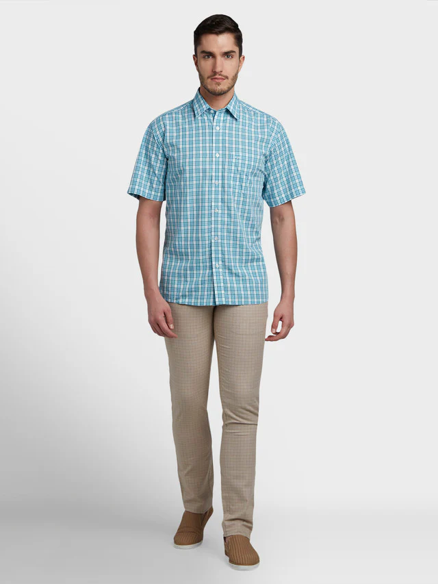 Colorplus Green Checks Classic Fit Tencel Cotton Blend Casual Shirt - Image 5