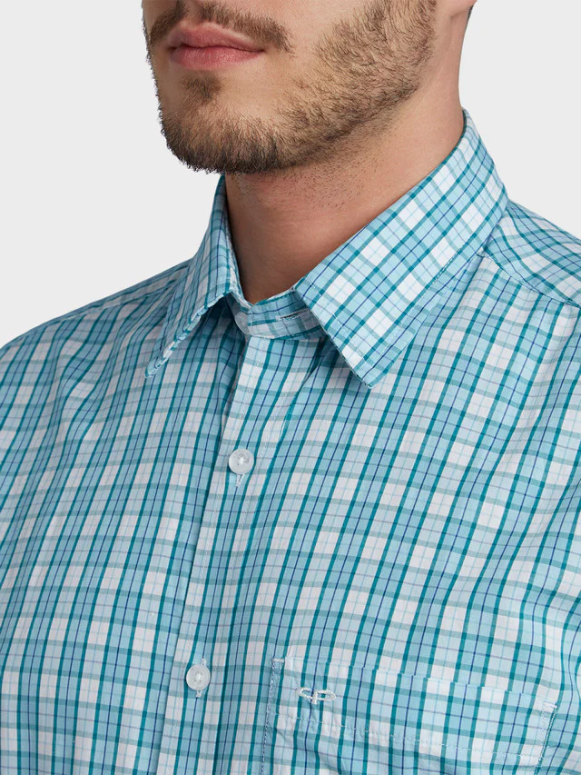 Colorplus Green Checks Classic Fit Tencel Cotton Blend Casual Shirt - Image 6