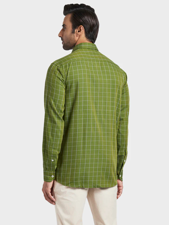 Colorplus Green Checks Contemporary Fit Cotton Casual Shirt - Image 4