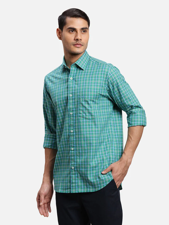 Colorplus Green Checks Regular Fit Cotton Casual Shirt - Image 3