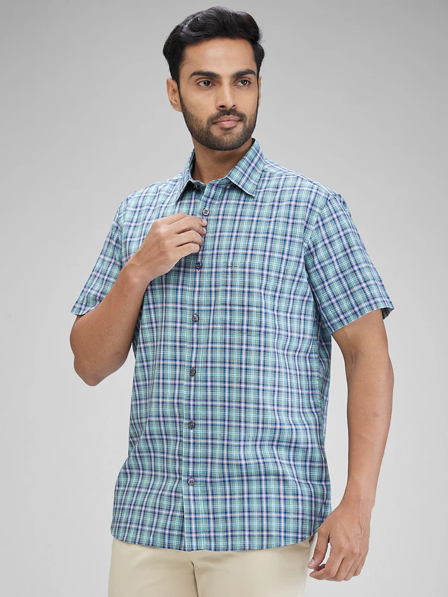 Colorplus Men Green Regular Fit Checks Casual Shirt - Image 3