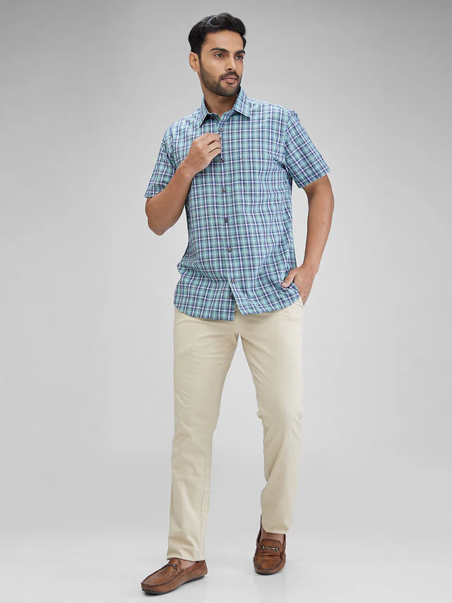 Colorplus Men Green Regular Fit Checks Casual Shirt - Image 5