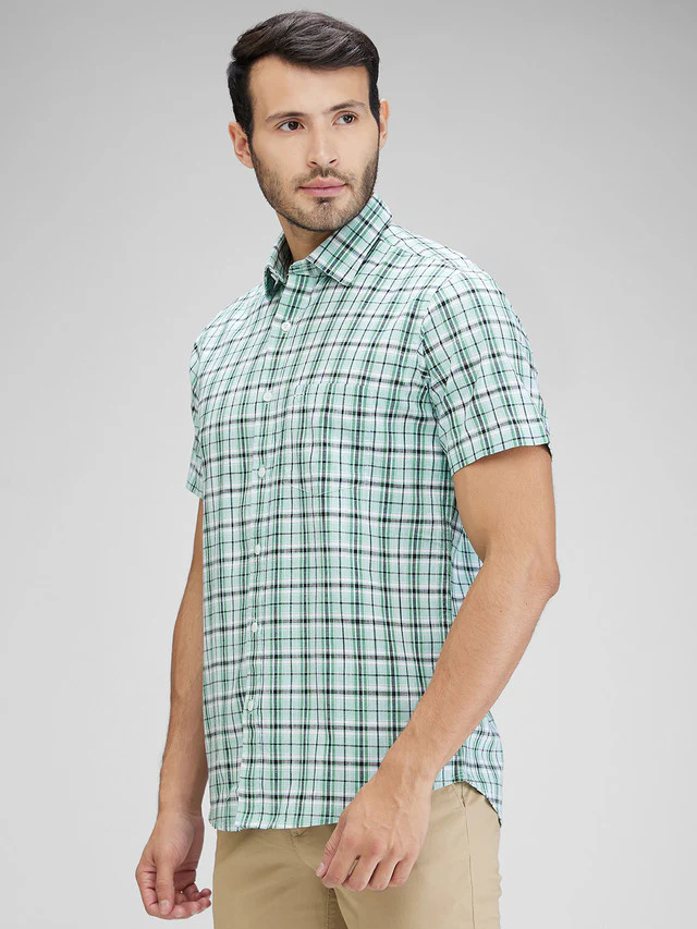 Colorplus Green Checks Regular Fit Cotton Casual Shirt - Image 3