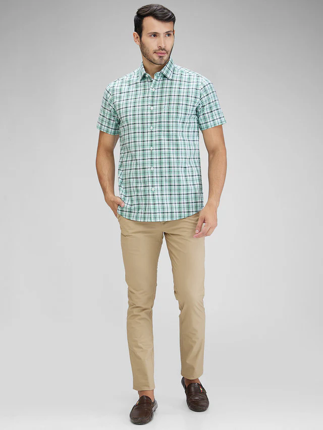 Colorplus Green Checks Regular Fit Cotton Casual Shirt - Image 5