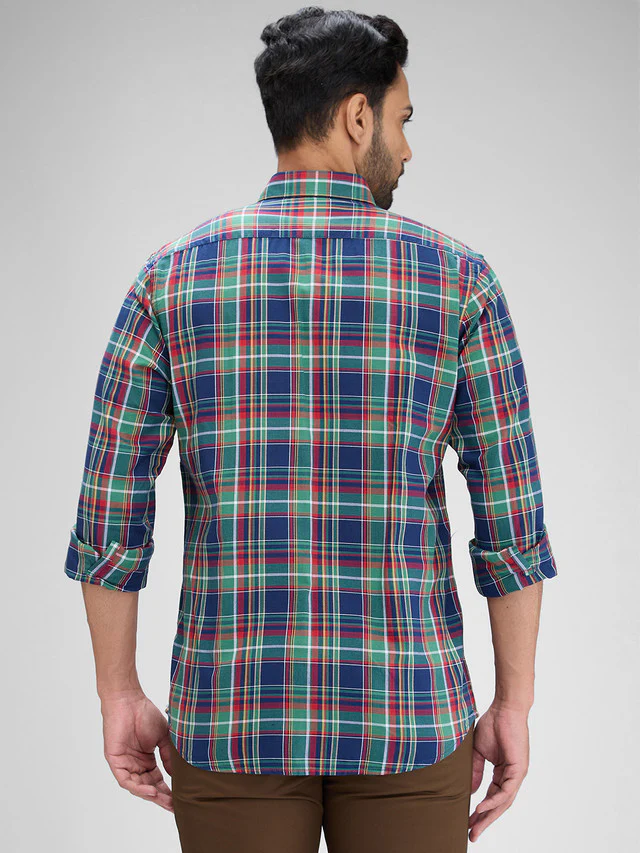 Colorplus Green Checks Regular Fit Full Sleeve Cotton Shirt - Image 4