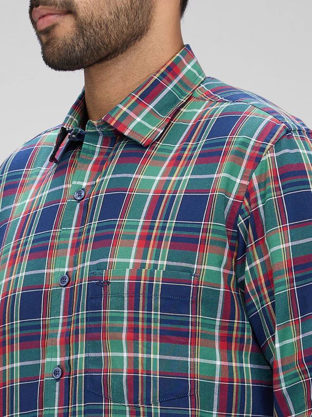 Colorplus Green Checks Regular Fit Full Sleeve Cotton Shirt - Image 6