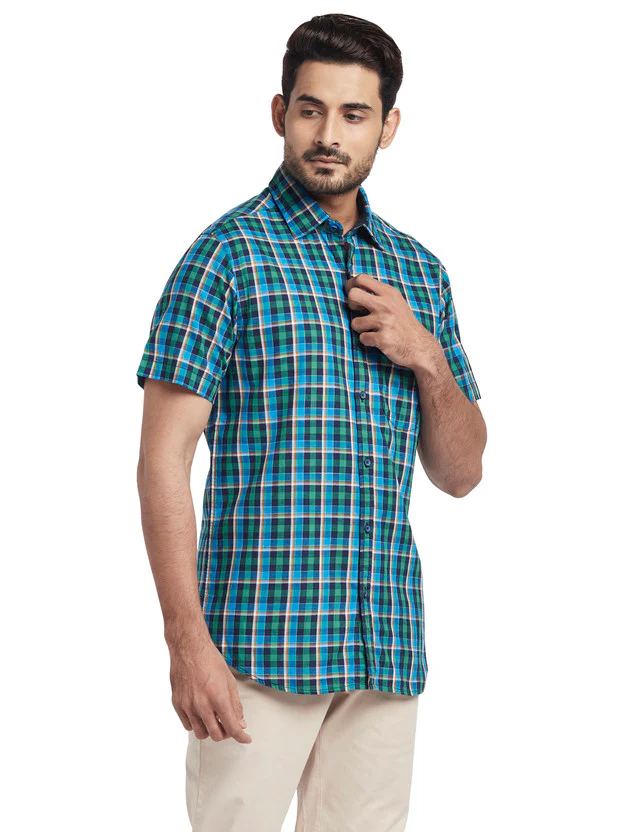 Colorplus Green Checks Tailored Fit Cotton Casual Shirt - Image 2