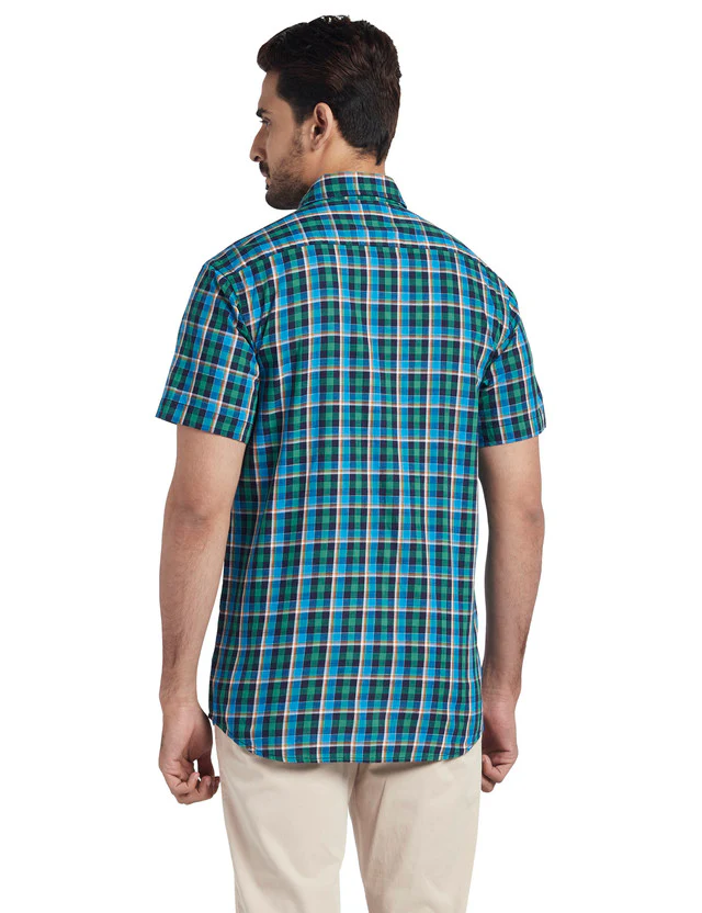 Colorplus Green Checks Tailored Fit Cotton Casual Shirt - Image 4