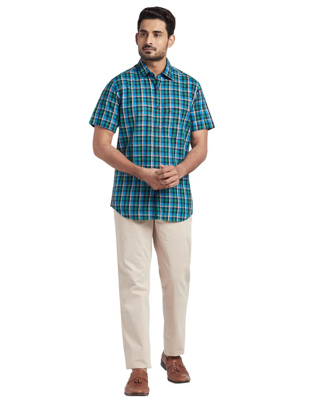 Colorplus Green Checks Tailored Fit Cotton Casual Shirt - Image 5