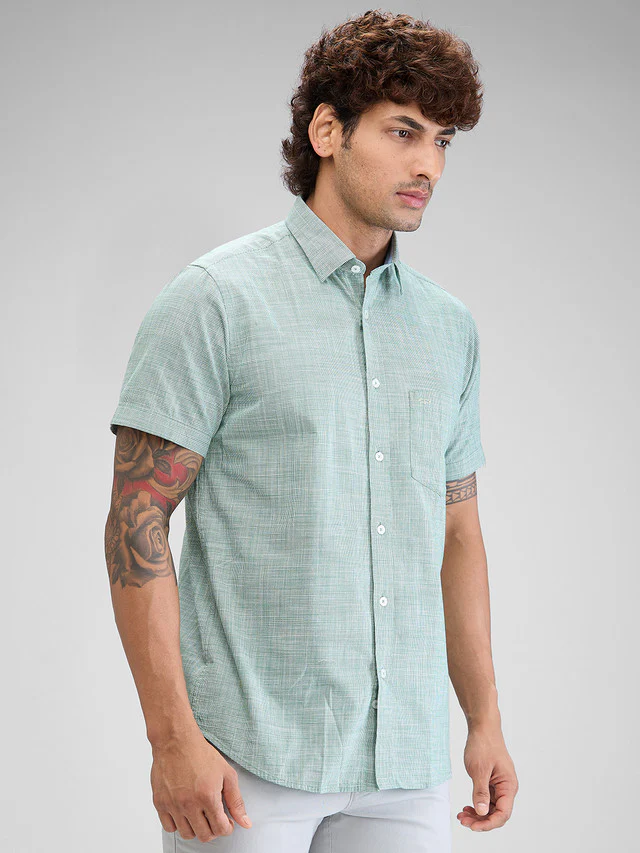 Colorplus Green Checks Tailored Fit Cotton Casual Shirt - Image 2