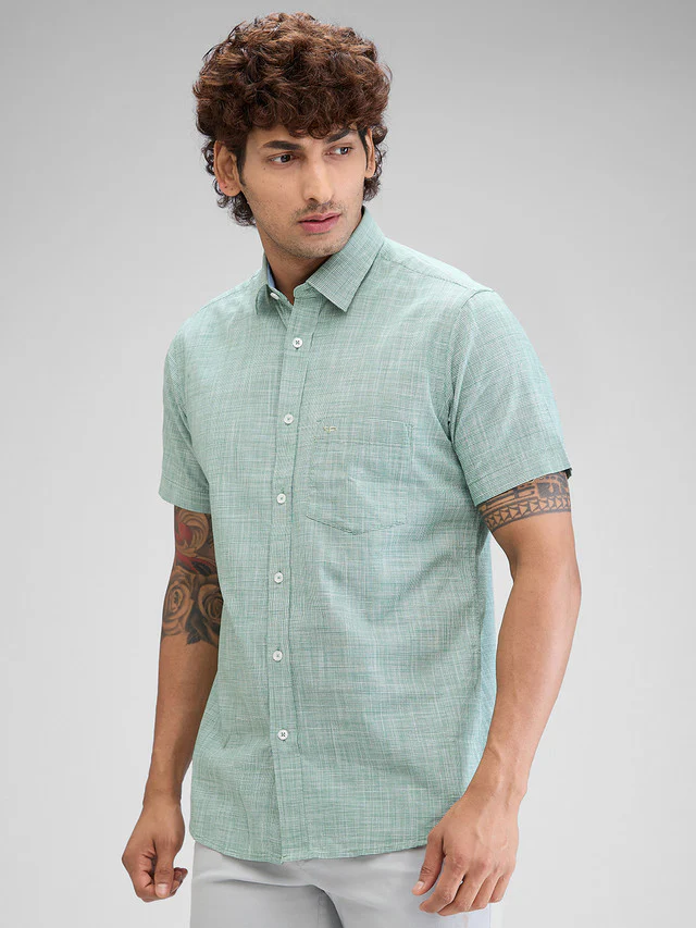 Colorplus Green Checks Tailored Fit Cotton Casual Shirt - Image 3