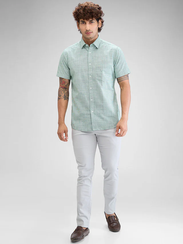 Colorplus Green Checks Tailored Fit Cotton Casual Shirt - Image 5