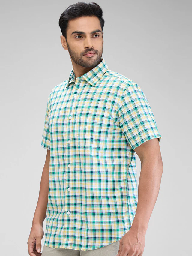 Colorplus Green Checks Tailored Fit Cotton Casual Shirt - Image 3
