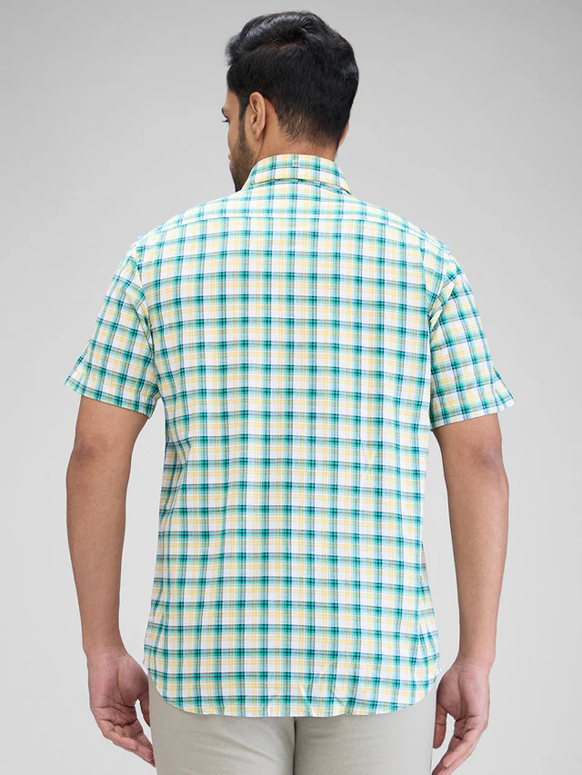 Colorplus Green Checks Tailored Fit Cotton Casual Shirt - Image 4