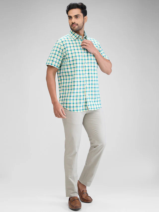 Colorplus Green Checks Tailored Fit Cotton Casual Shirt - Image 5