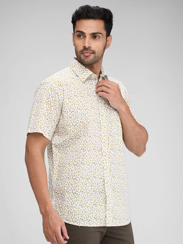 Colorplus Green Printed Tailored Fit Cotton Casual Shirt - Image 2