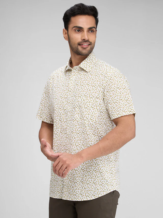 Colorplus Green Printed Tailored Fit Cotton Casual Shirt - Image 3