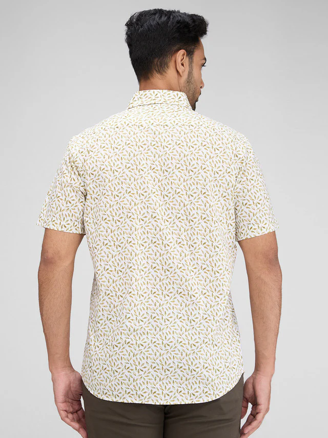 Colorplus Green Printed Tailored Fit Cotton Casual Shirt - Image 4