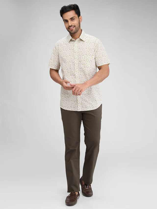 Colorplus Green Printed Tailored Fit Cotton Casual Shirt - Image 5