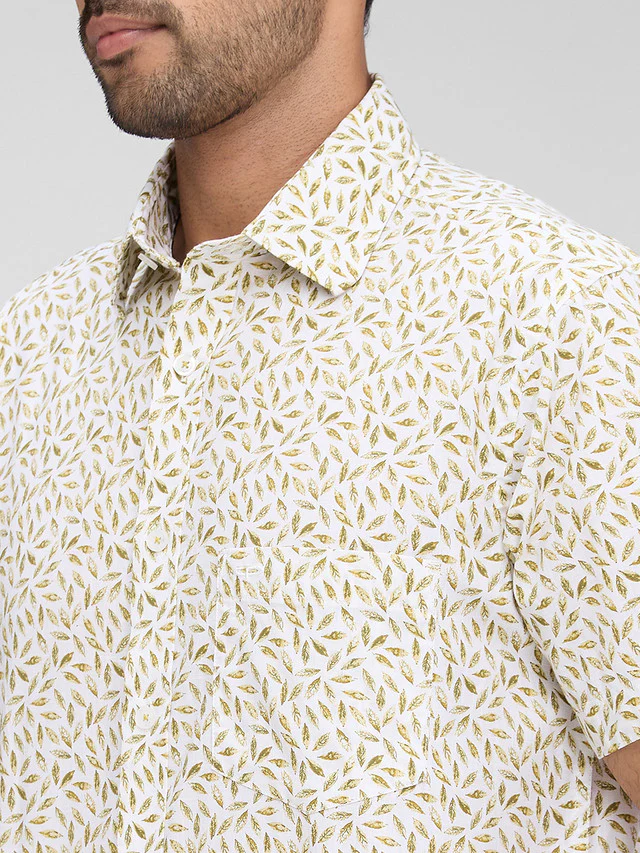 Colorplus Green Printed Tailored Fit Cotton Casual Shirt - Image 6