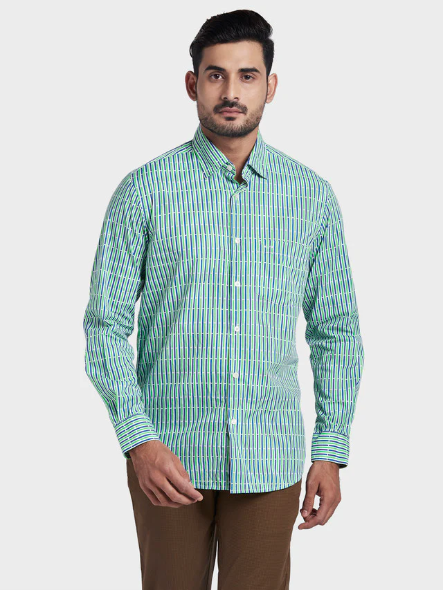 Colorplus Green Printed Classic Fit Cotton Casual Shirt